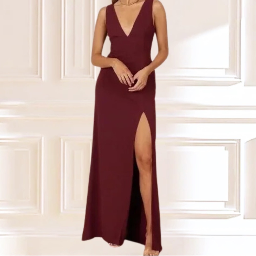 Park & Fifth Wine V-Neck Maxi Dress with High Slit